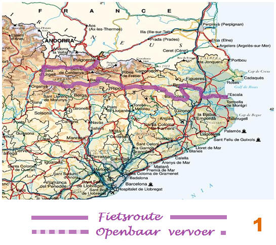 Kaart Spanje + Fietsroute Catalunia