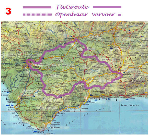 Kaart Spanje + Fietsroute Andalucia