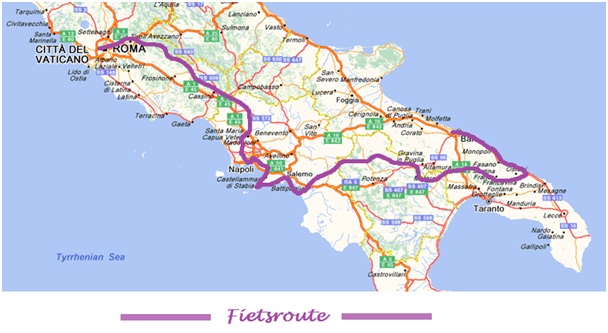 Kaart Italie + Fietsroute