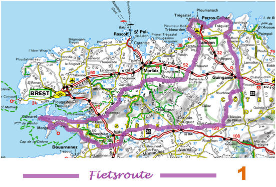 Kaart Frankrijk - Fietsroute Bretagne