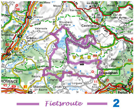 Kaart Frankrijk - Fietsroute Provence