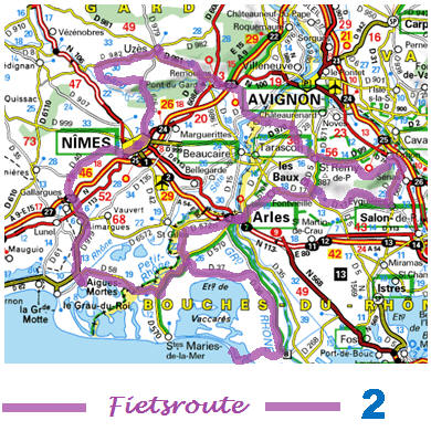 Kaart Frankrijk - Fietsroute Camargue