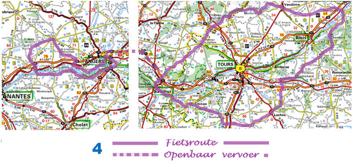 Kaart Frankrijk - Fietsreis Loire